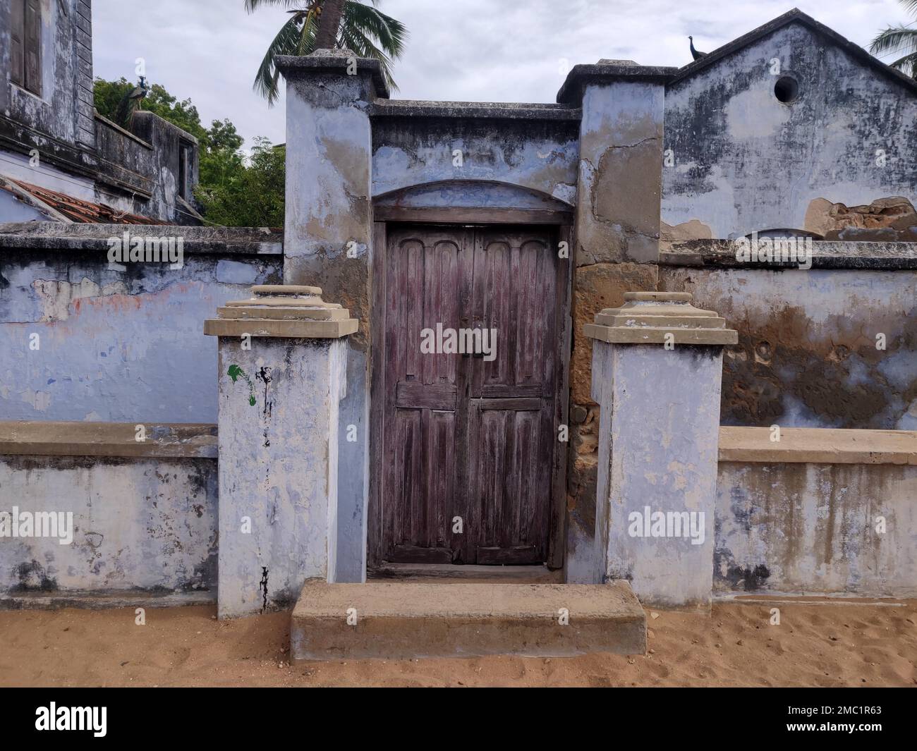 L'architettura della tradizionale struttura di facciata e pareti, Manapa, Tamil Nadu Foto Stock