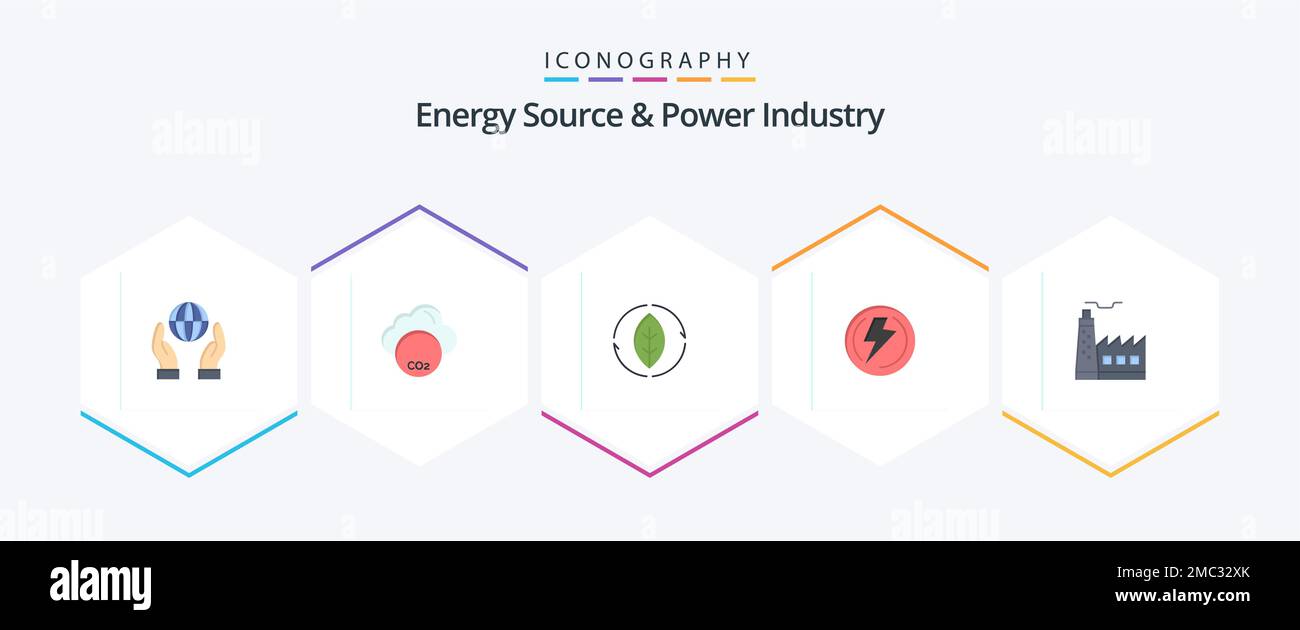 Energy Source and Power Industry 25 Flat Icon Pack, fabbrica inclusa. potenza. verde. industria. luce Illustrazione Vettoriale