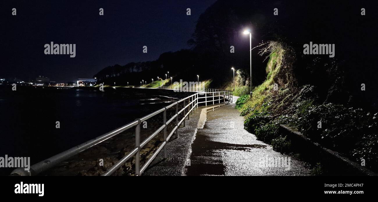 Un sentiero illuminato di notte Foto stock - Alamy