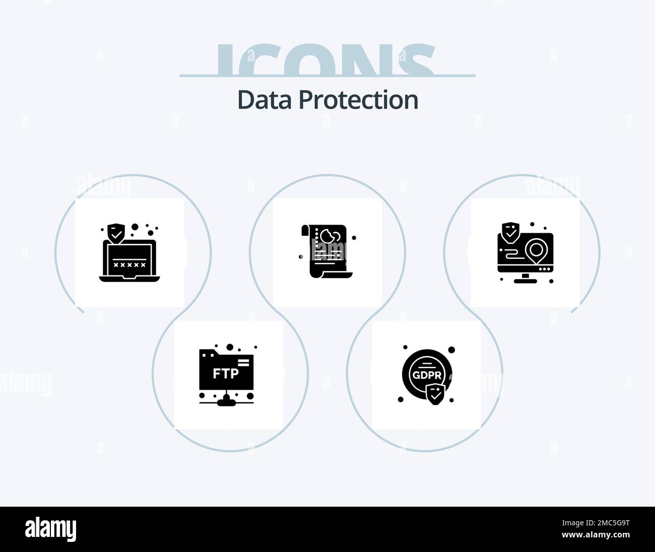 Protezione dei dati Glyph Icon Pack 5 Icon Design. interazione. azione. sicurezza. sicurezza. politica Illustrazione Vettoriale