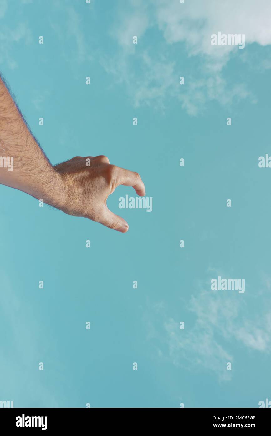 mano in su nell'aria, gesturing nel cielo sensibilità libera Foto Stock