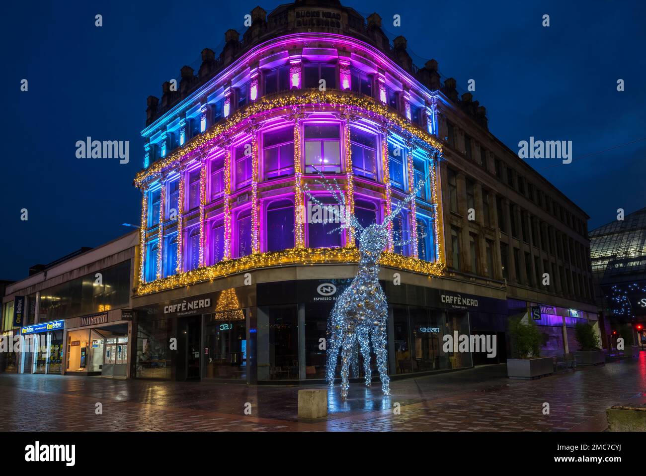 Esposizione di luci di Natale al Bucks Head Building Glasgow. Foto Stock