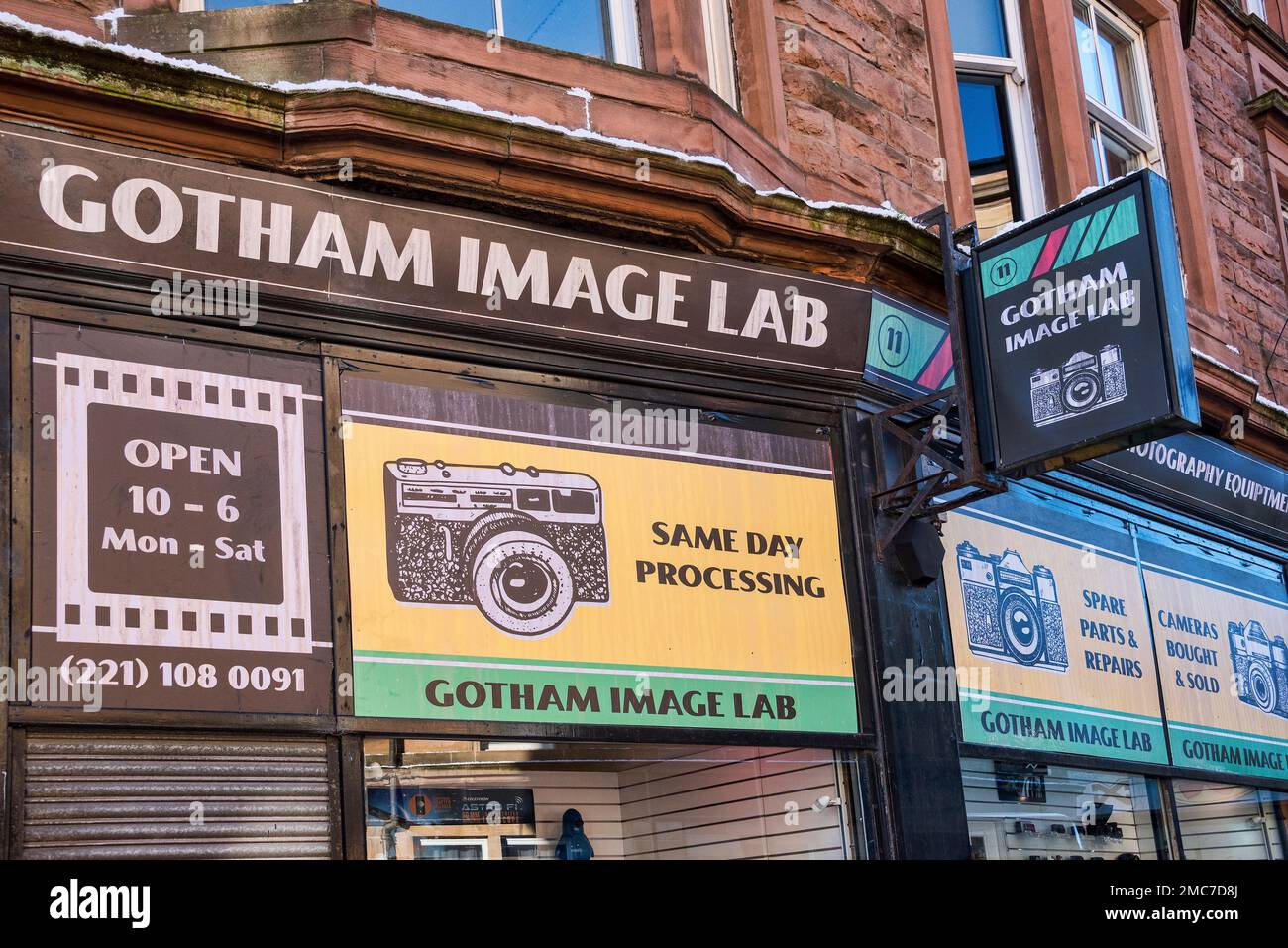 Il film di Gotham City ambientato a Glasgow per il film di Batgirl. Foto Stock