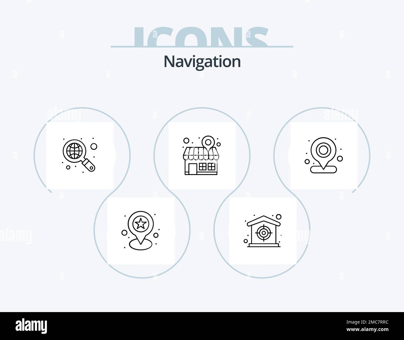 Linea di navigazione Icon Pack 5 Icon Design. posizione. destinazione. posizione. intelligente. casa Illustrazione Vettoriale