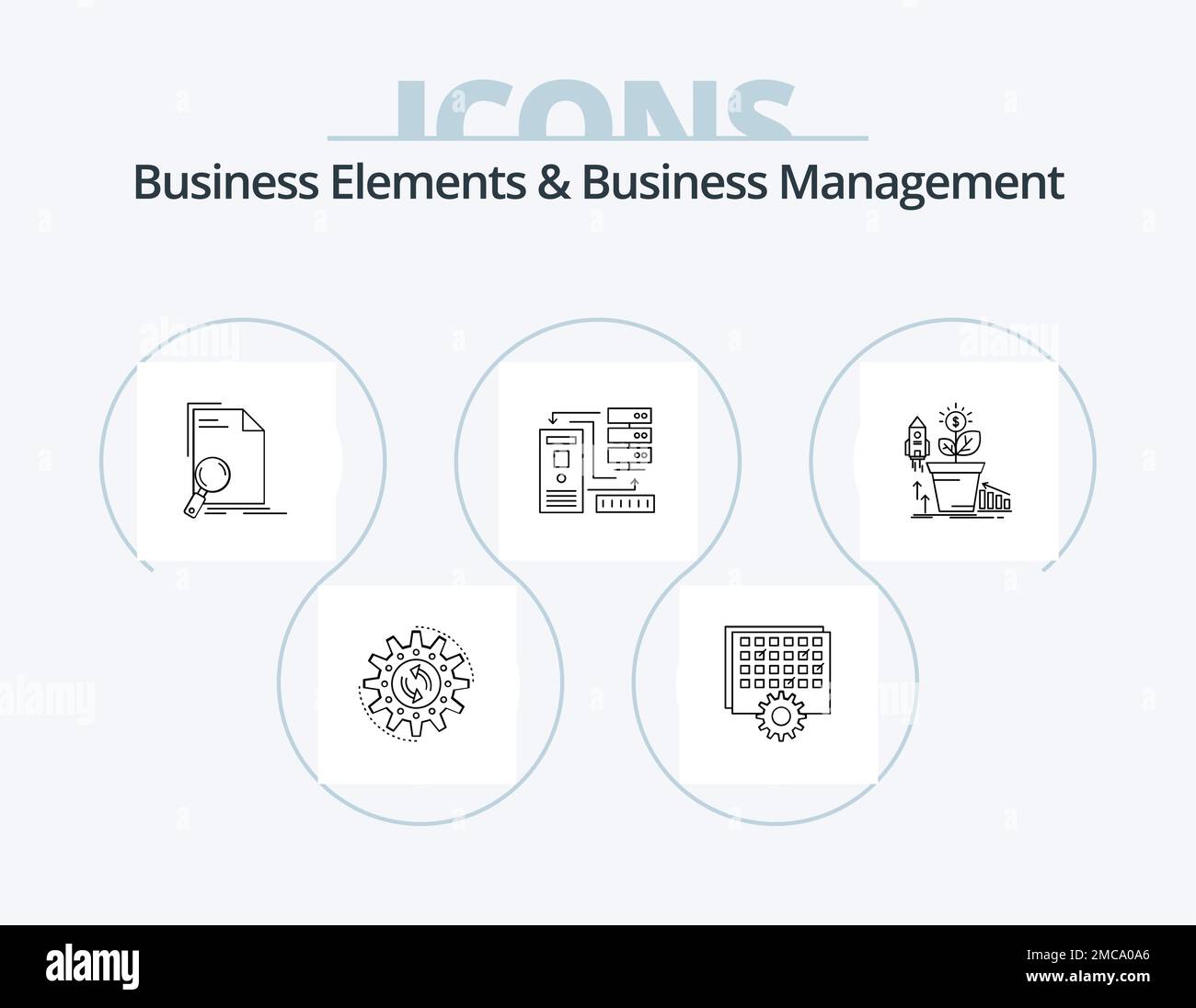 Elementi aziendali e linea di gestione aziendale Icon Pack 5 Icon Design. gestione. business. rete. lavoro. produzione Illustrazione Vettoriale