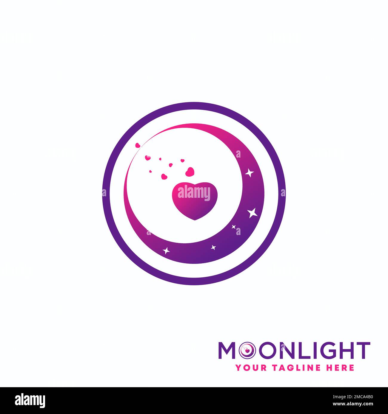 Luna di Crescent e Amore con cerchio intorno immagine grafica icona logo design astratto concetto vettore stock. simbolo relativo al matrimonio o al romanticismo Illustrazione Vettoriale