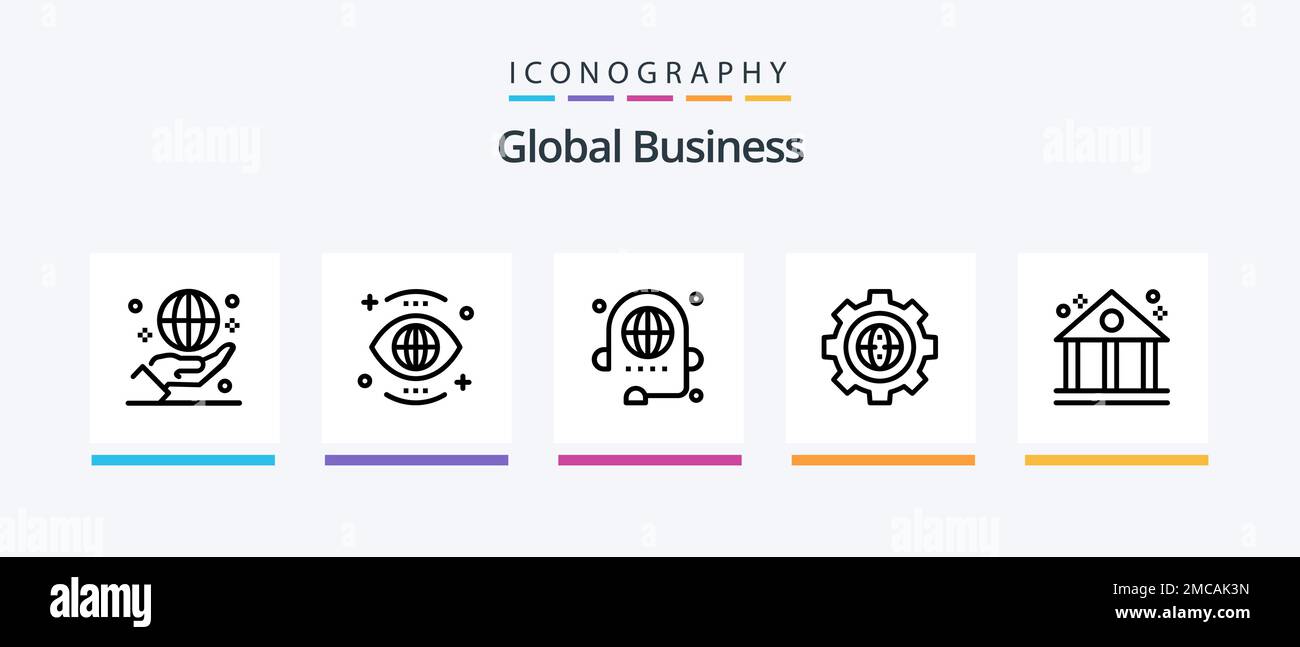 Pacchetto icone Global Business Line 5 con finanziamento incluso. banca. dati. visione. ricerca. Icone creative Design Illustrazione Vettoriale