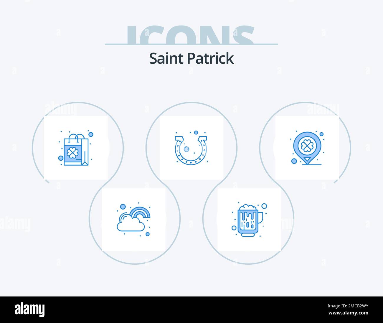 Saint Patrick Blue Icon Pack 5 Icon Design. ferro di cavallo. festival. vino. giorno. negozio Illustrazione Vettoriale