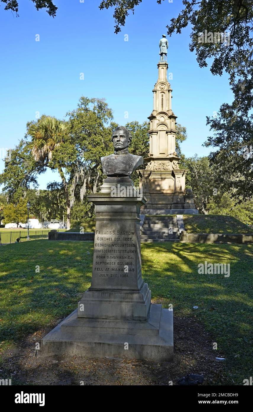 Una statua commemorativa del colonnello confederato della Guerra civile Francis S. Bartow, a Savannah, Georgia Foto Stock