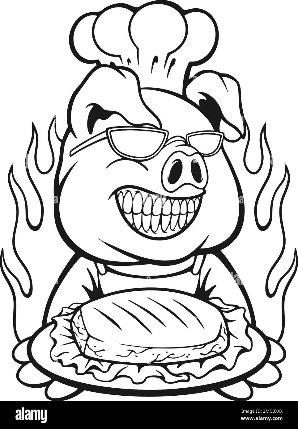 Arrabbiato maiale chef barbeque carne logo illustrazioni silhouette vettore illustrazioni per il tuo logo di lavoro, merchandise t-shirt, adesivi e disegni di etichette Illustrazione Vettoriale