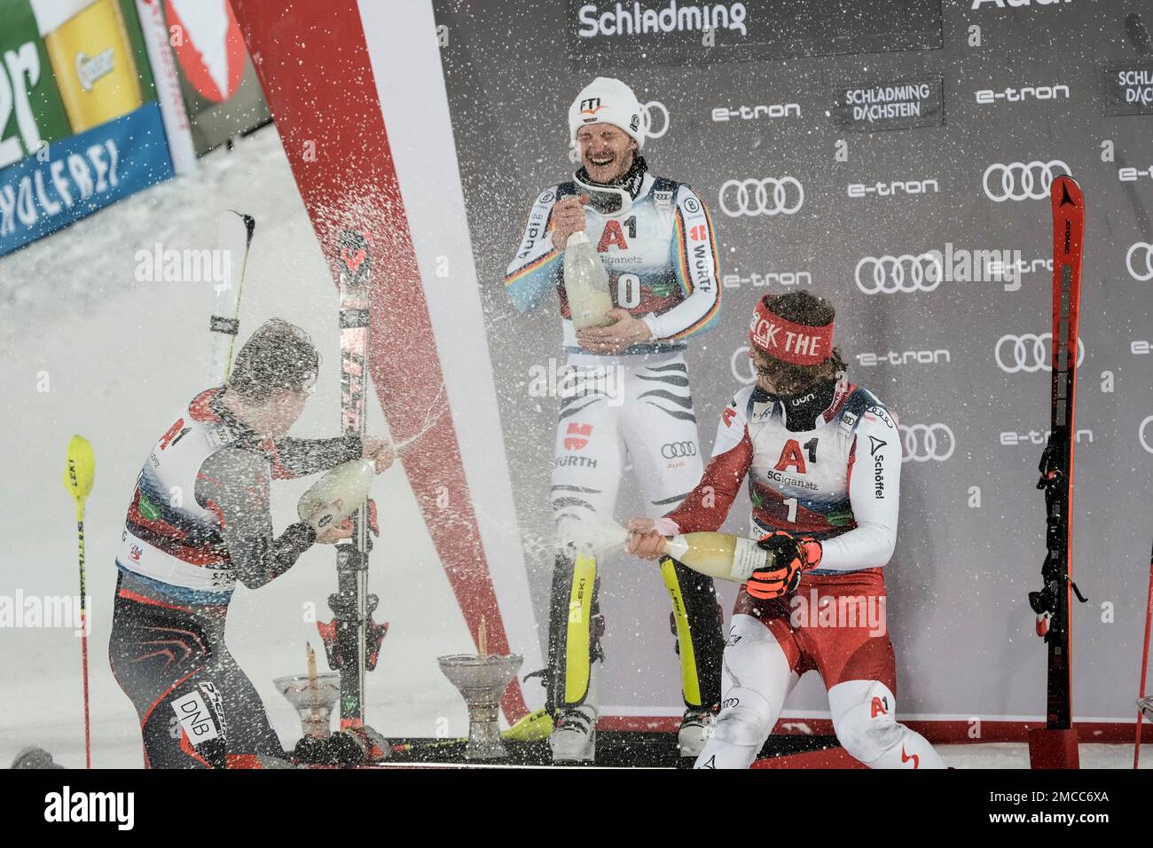 Germany's Linus Strasser, center, winner of an alpine ski, men's World ...