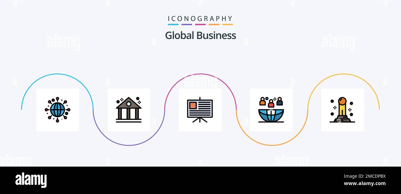 Global Business Line Ffilled Flat 5 Icon Pack che include . finanza. presentazione. business. riunione Illustrazione Vettoriale