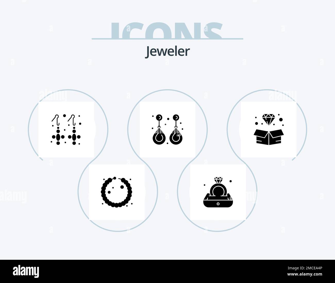 Jewellery Glyph Icon Pack 5 Icon Design. diamante. prezioso. moda. gioielli. moda Illustrazione Vettoriale