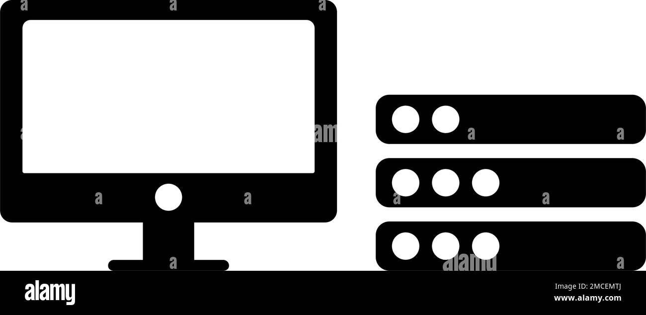 Icona PC e server impostata su fisso. Dispositivo impostato. Vettore modificabile. Illustrazione Vettoriale
