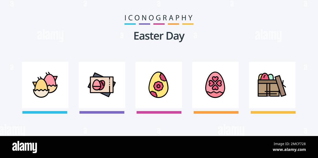 Easter Line riempito 5 icone Pack inclusa pasqua. tag. uovo. fiore. Disegno creativo delle icone dell'uovo Illustrazione Vettoriale