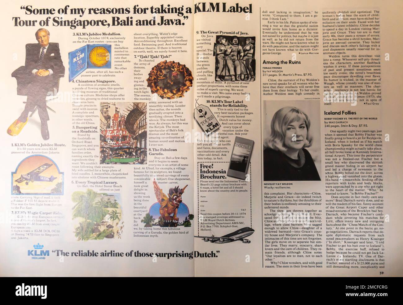 Pubblicità della compagnia aerea di KLM in una RIVISTA TIME - Ottobre 1974 Foto Stock