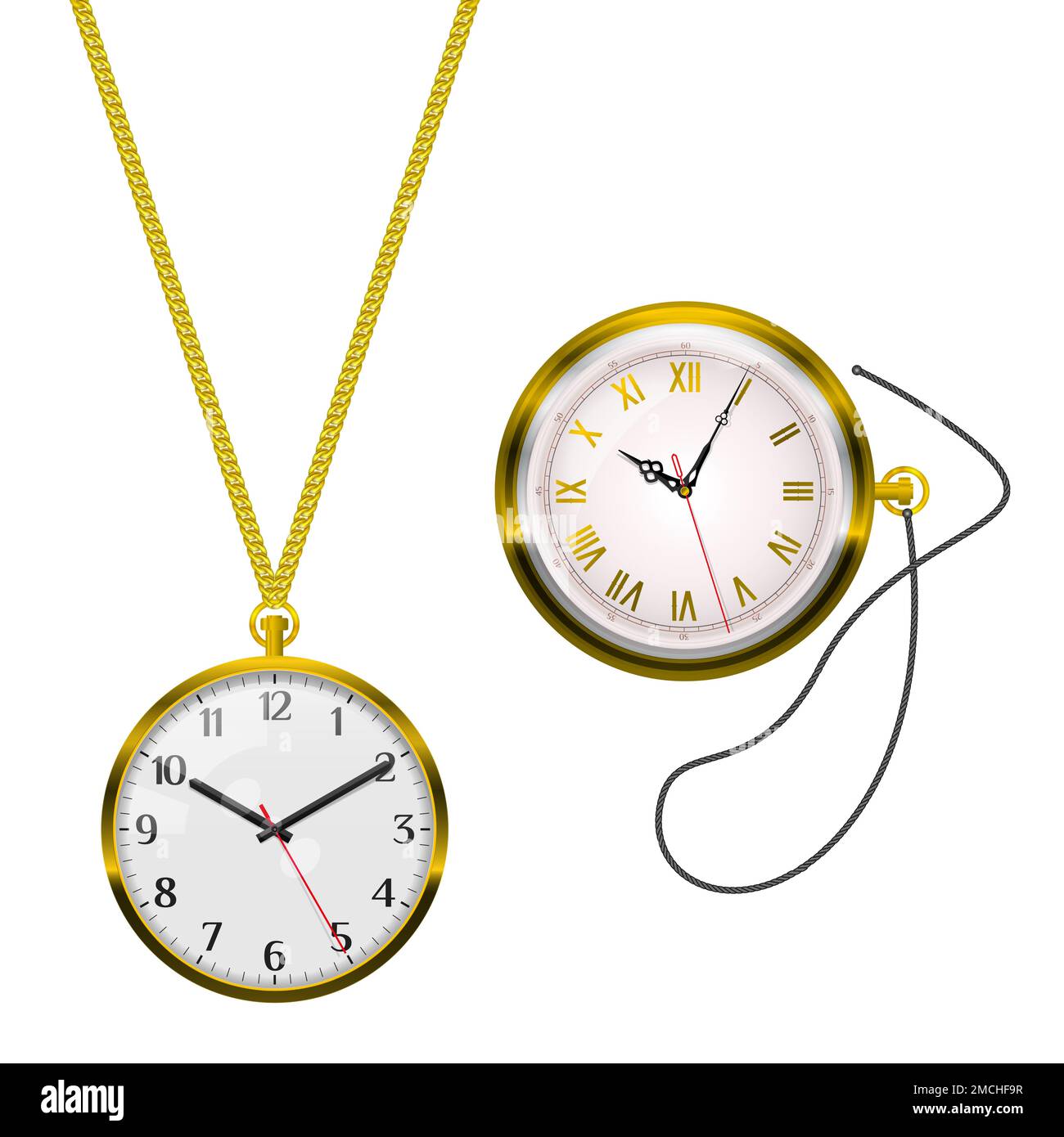 Orologio in oro con catena e corda. Numeri romani, numeri arabi. 3D  illustrazione realistica isolata su sfondo bianco Foto stock - Alamy