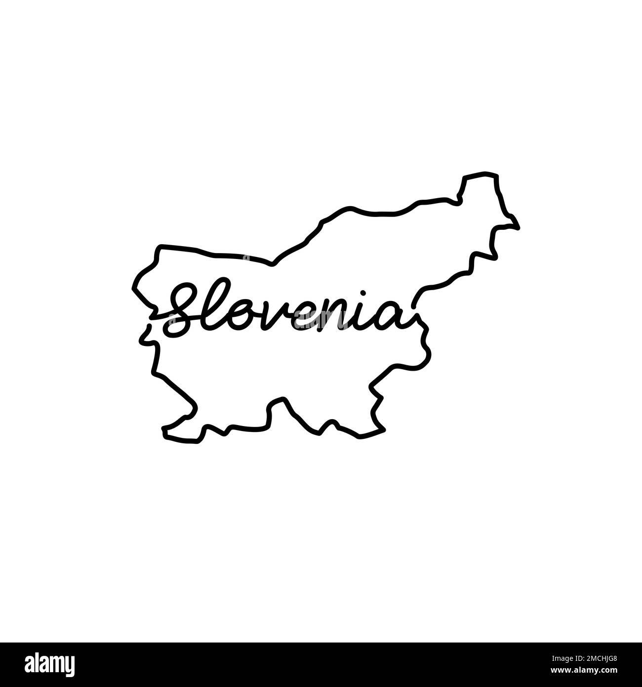 Mappa della Slovenia con il nome del paese scritto a mano. Linea continua di segno di casa patriottica. Un amore per una piccola patria. T-shirt stampa ide Foto Stock