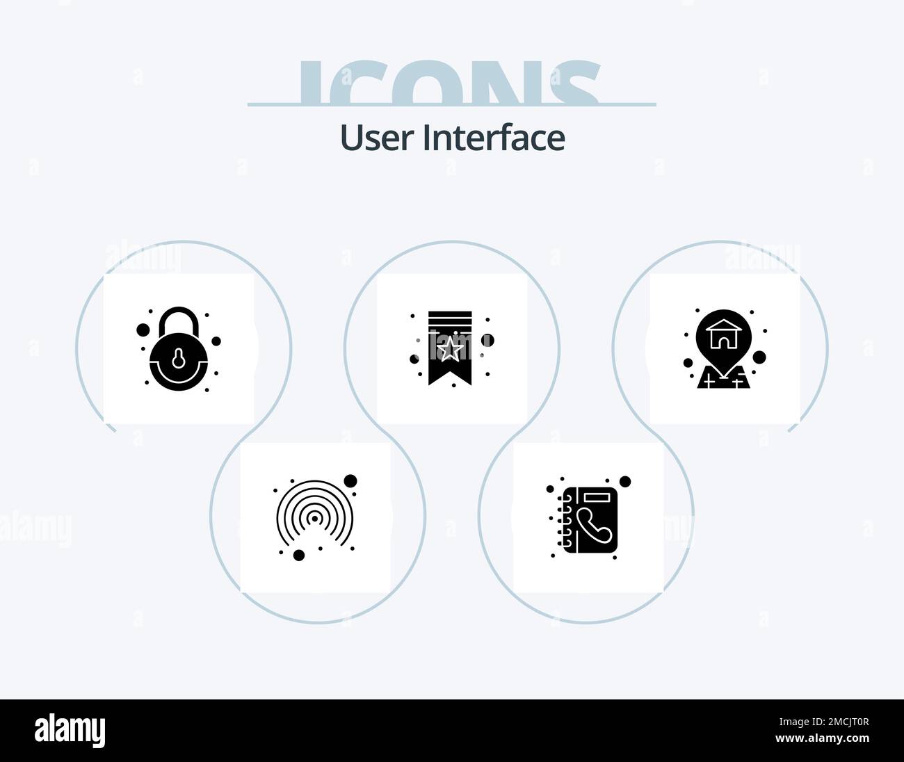 Interfaccia utente Glyph Icon Pack 5 Icon Design. . posizione. blocco. casa. tag Illustrazione Vettoriale