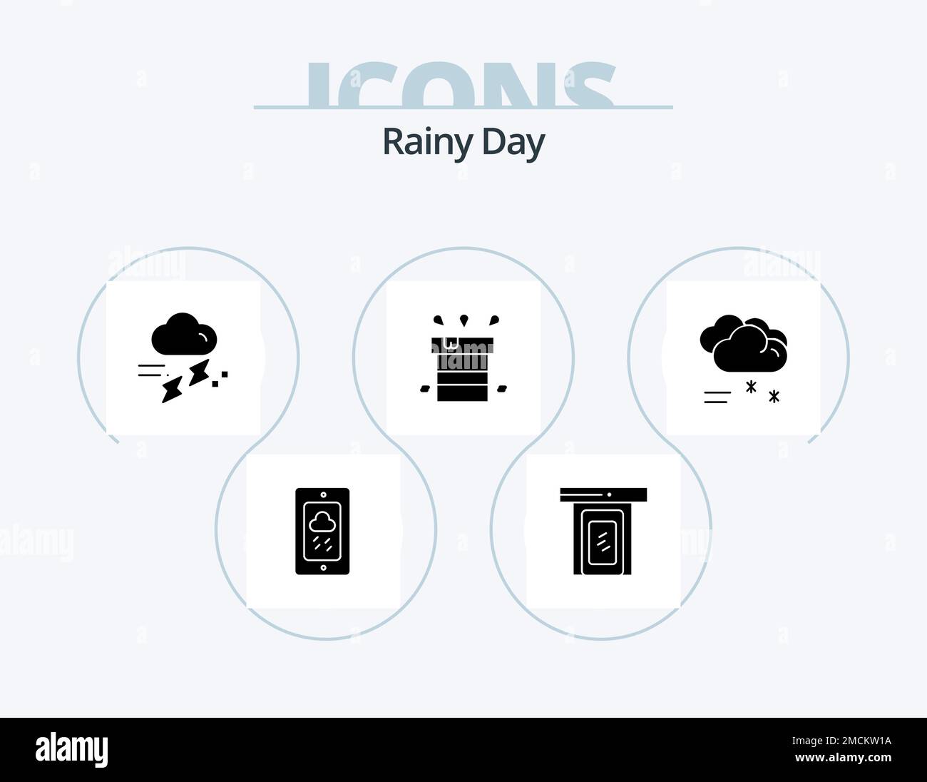 Rainy Glyph Icon Pack 5 Icon Design. acqua. varie. nuvola. asciutto. thunder Illustrazione Vettoriale