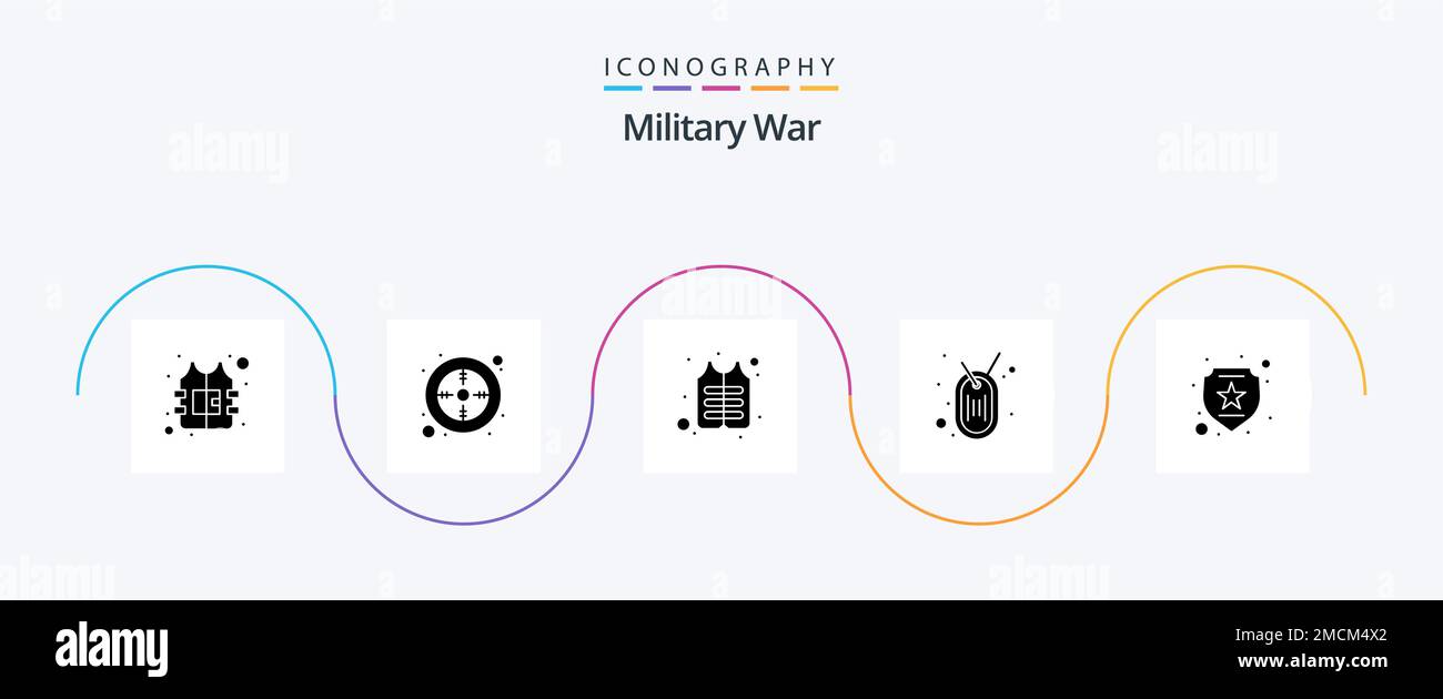 Military War Glyph 5 Icon Pack, protezione inclusa. forza. giacca. design. esercito Illustrazione Vettoriale