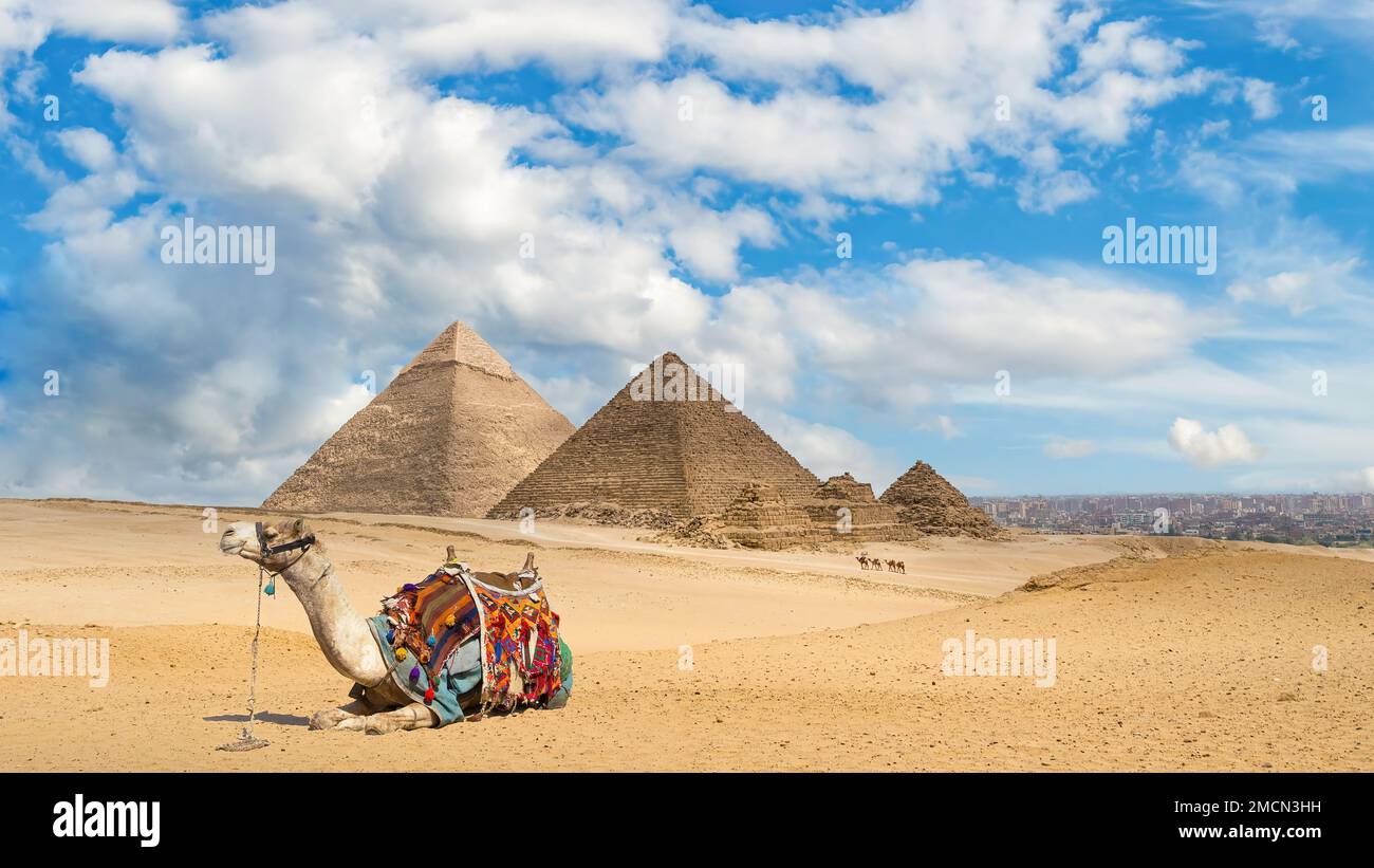 Una vista delle Piramidi di Chefren e di Micerino. Foto Stock