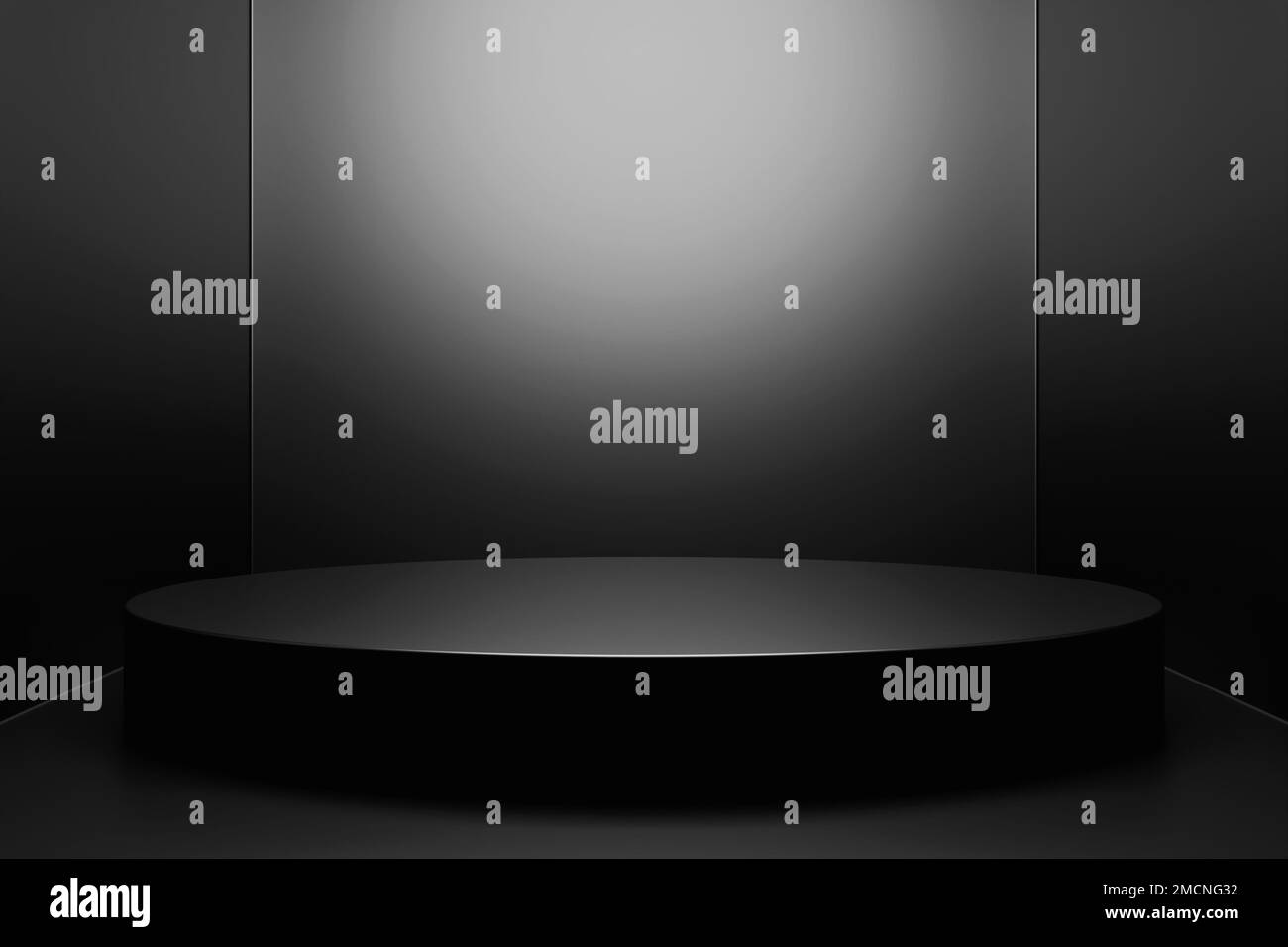 3d immagine di un nero podio su sfondo monocromo. Piedistallo vuoto per la cerimonia di premiazione Foto Stock