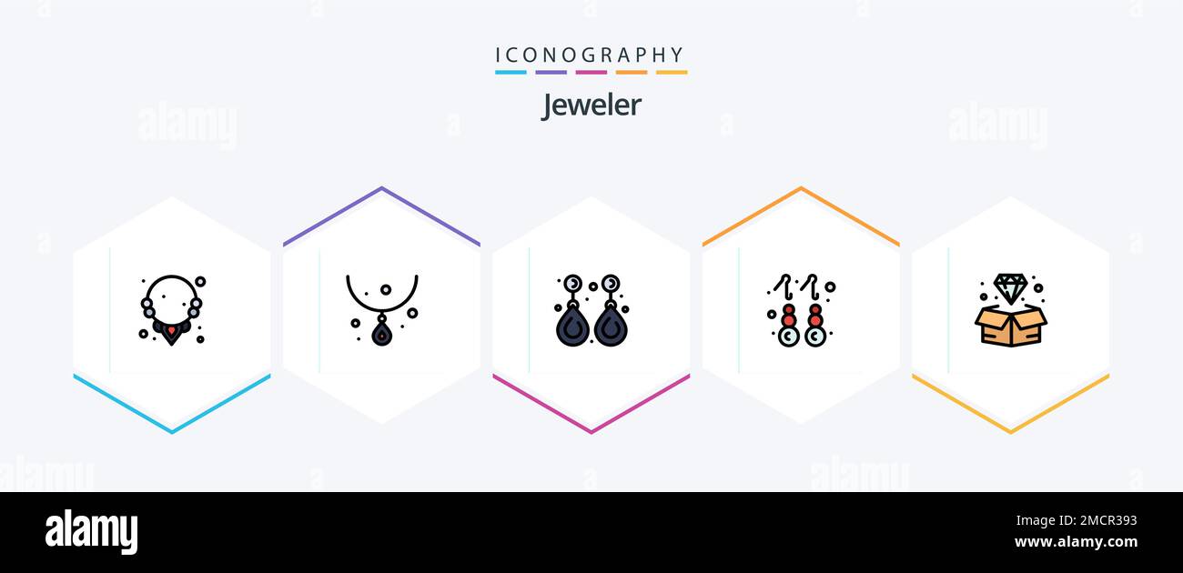 Jewellery 25 pacchetto icone FilledLine con gioielli. gemma. prezioso. diamante. gioielli Illustrazione Vettoriale