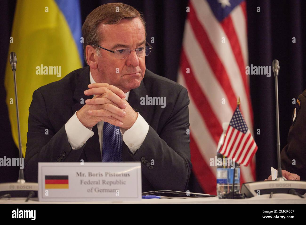 Ramstein, Germania. 20th Jan, 2023. RAMSTEIN, GERMANIA, base aerea degli Stati Uniti, 20. 2023 gennaio: :Il nuovo ministro tedesco della difesa Boris Pistorius prima dell'inizio della conferenza del gruppo di contatto per la difesa dell'Ucraina Venerdì 20 gennaio 2023 presso la base dell'aeronautica statunitense Ramstein in Germania per discutere e attuare aiuti militari urgenti per l'Ucraina nella sua lotta contro la guerra di aggressione russa Credit: SPP Sport Stampa Foto. /Alamy Live News Foto Stock