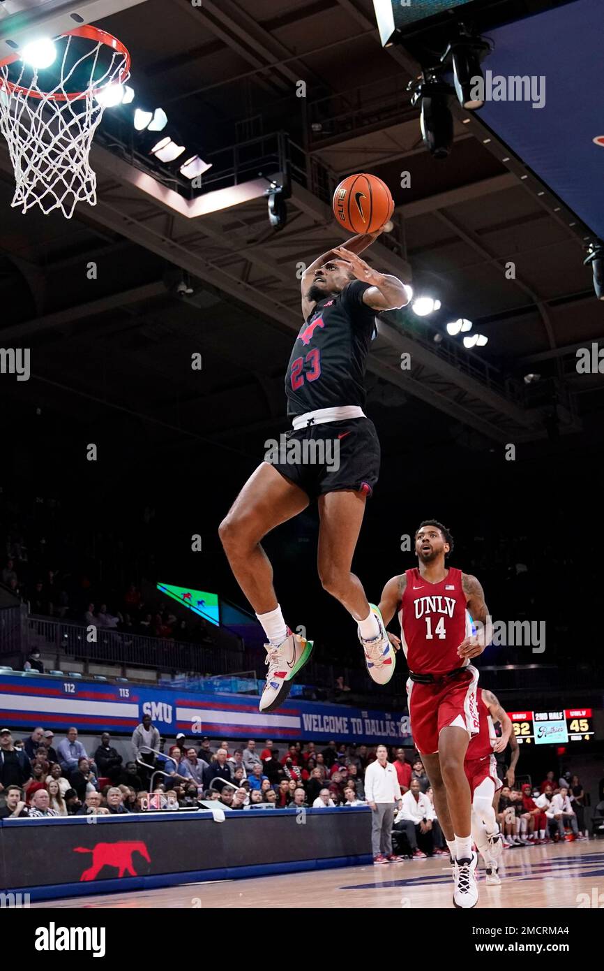 SMU guard Michael Weathers (23) goes up to dunk after getting past UNLV