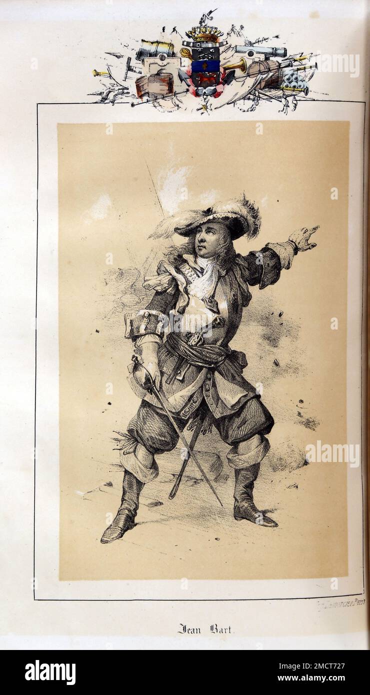 Jean Bart (Jan Bart ou Baert, 1650-1702) - incisione di 'Les Marins illustres de la France' di Leon Guerin - 1845 - Foto Stock