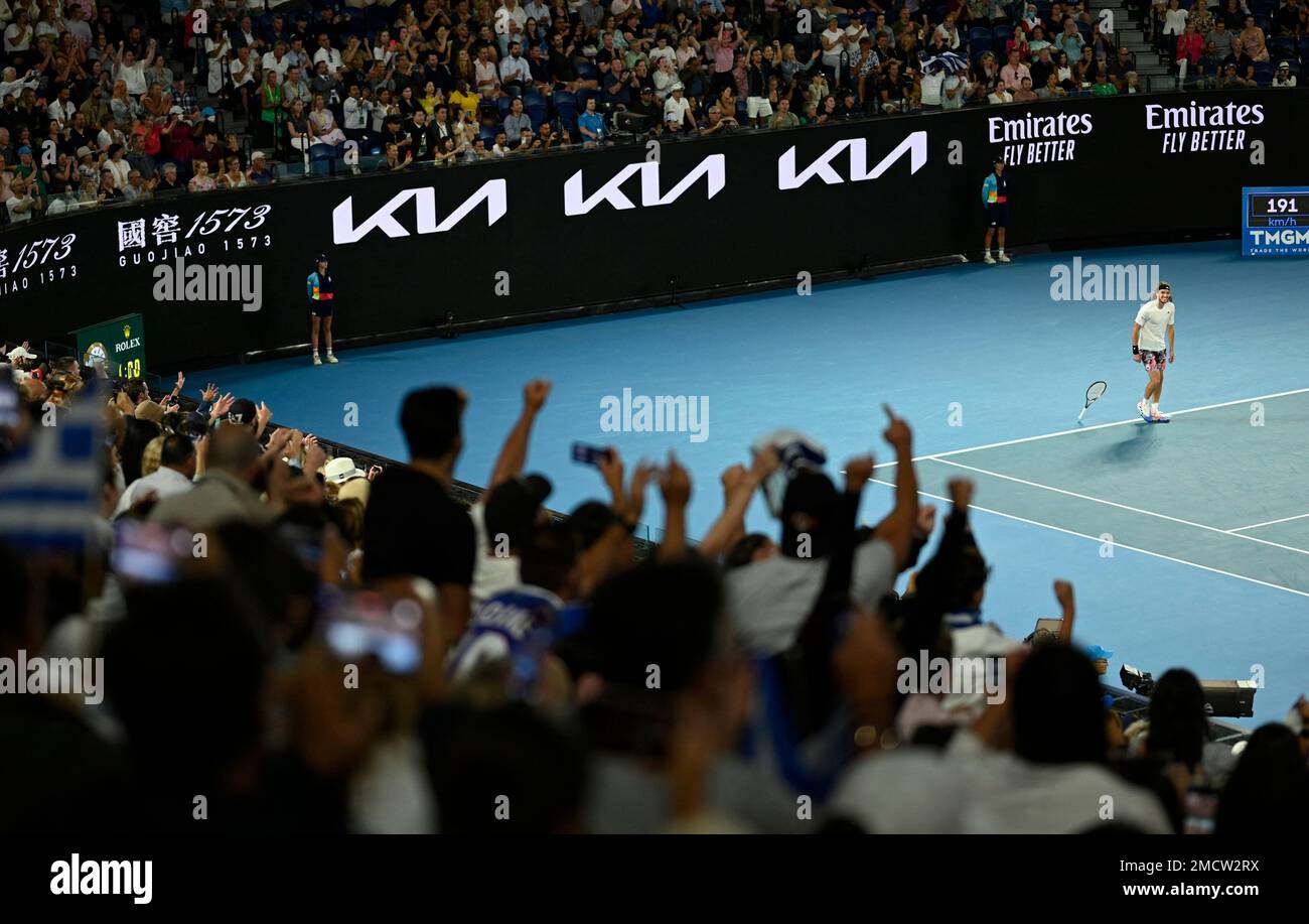 Tennis - Australian Open - Melbourne Park, Melbourne, Australia - 22  gennaio 2023 Vista generale di Stefanos Tsitsipas in