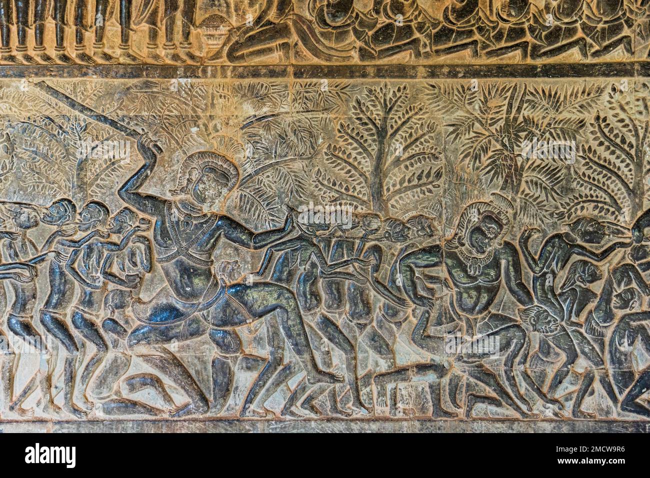 Basso rilievo del Giudizio della morte di Yama, South Gallery, Angkor Wat Foto Stock