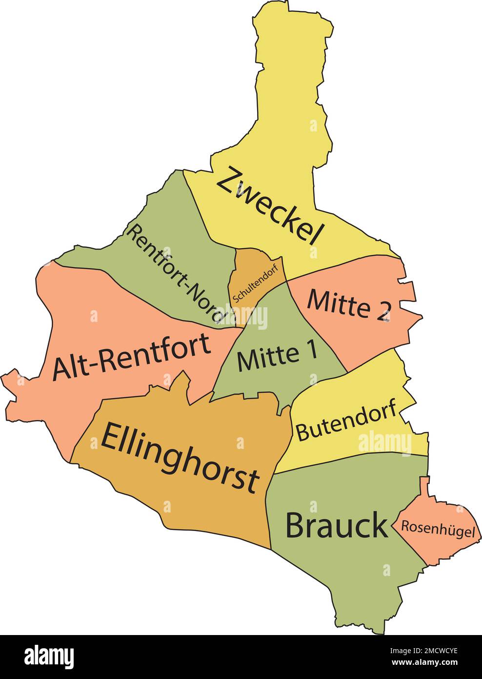 Mappa dei distretti con tag pastello di GLADBECK, GERMANIA Illustrazione Vettoriale