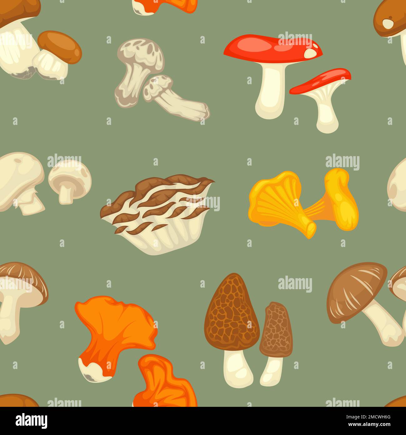 Funghi senza cuciture modello piante selvatiche cottura ingredienti Illustrazione Vettoriale