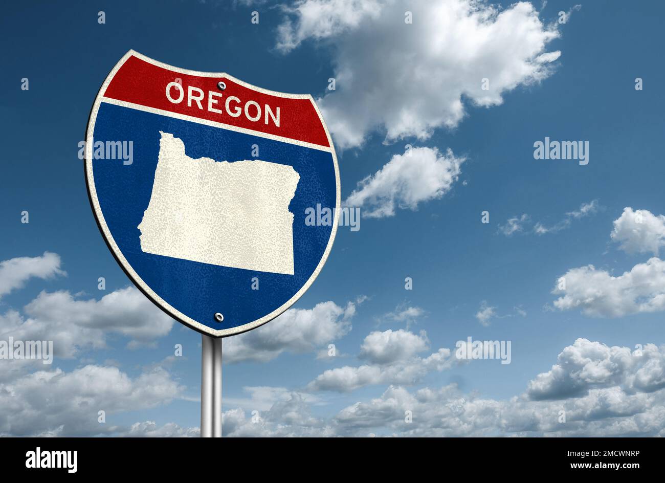 Mappa dell'Oregon - cartello stradale dell'Interstate Foto Stock