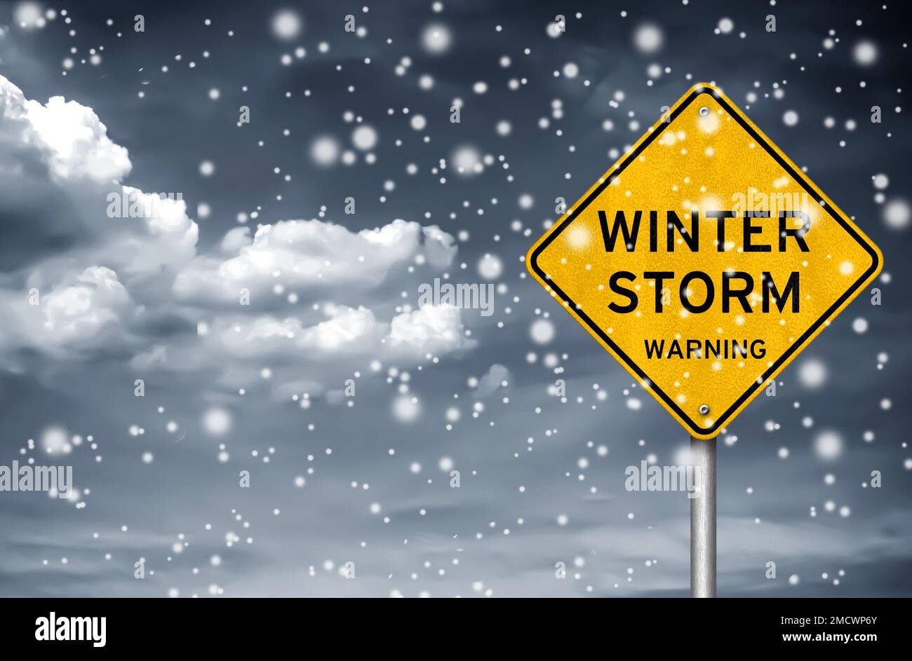 Avvertenza tempesta invernale - informazioni sui segnali stradali Foto Stock