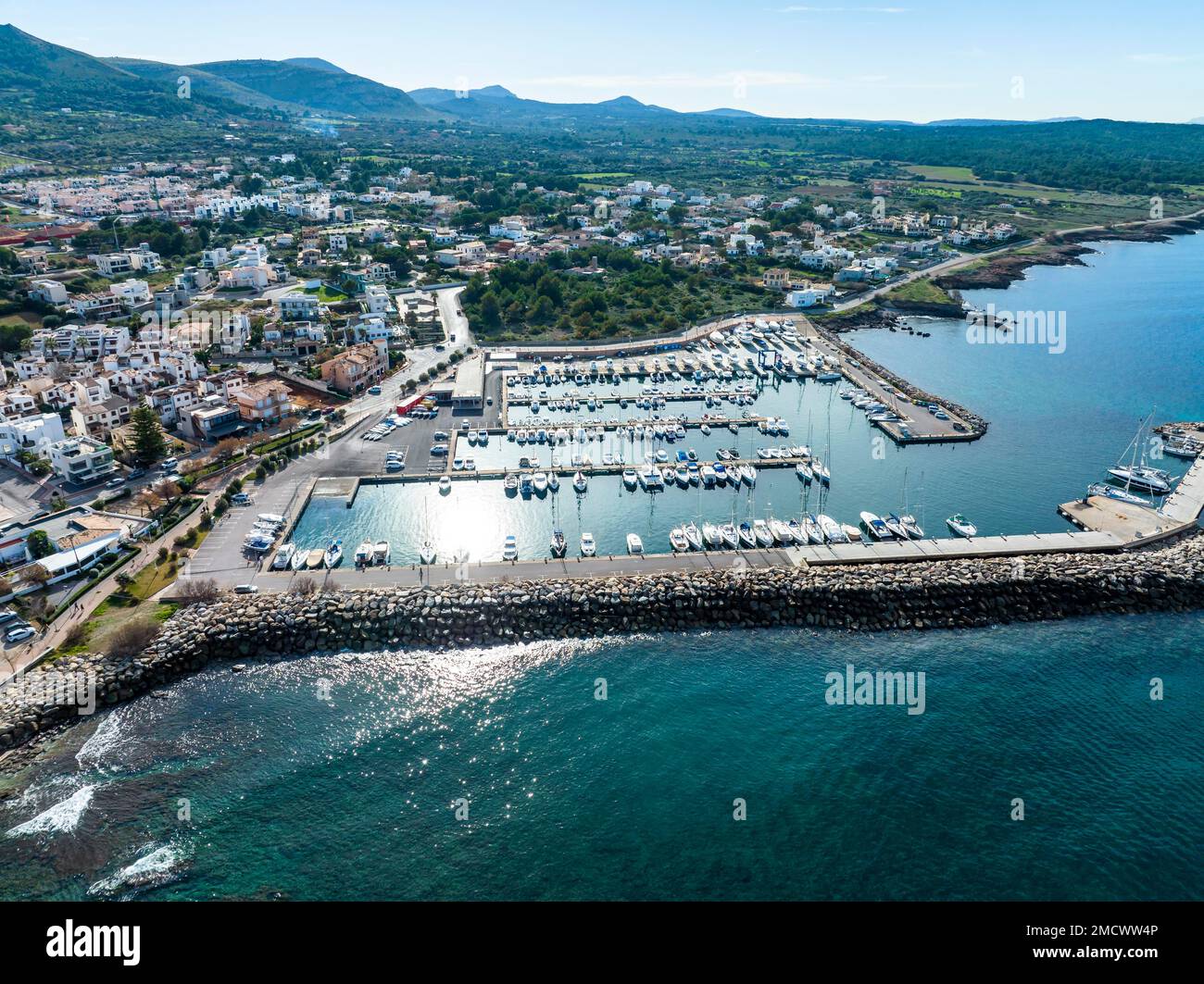 Veduta aerea, Colonia de Sant Pere vicino Betlem, regione Arta, Maiorca, Isole Baleari, Spagna Foto Stock