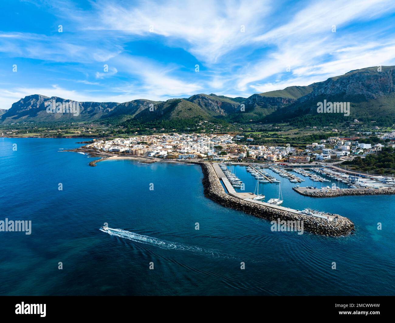 Veduta aerea, Colonia de Sant Pere vicino Betlem, regione Arta, Maiorca, Isole Baleari, Spagna Foto Stock
