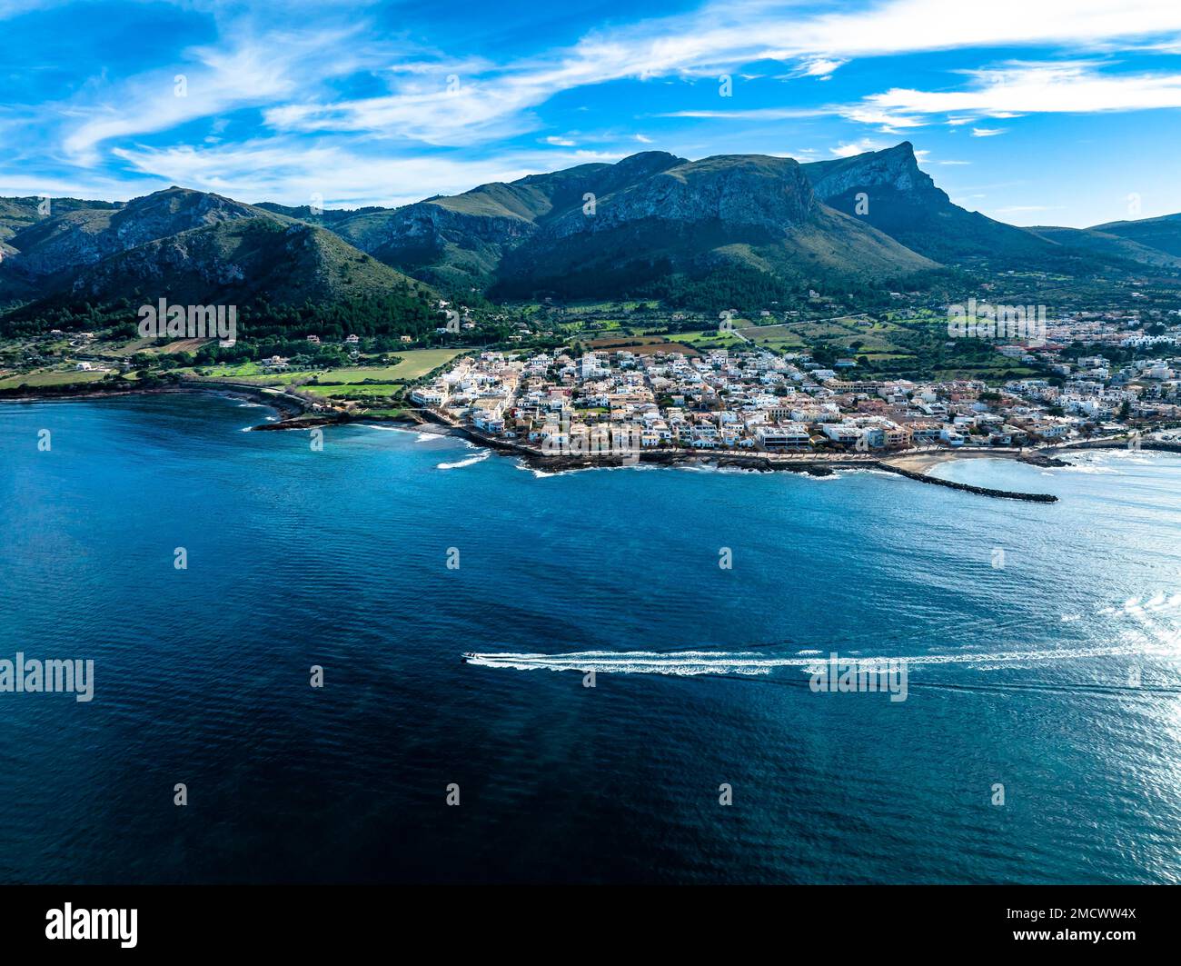 Veduta aerea, Colonia de Sant Pere vicino Betlem, regione Arta, Maiorca, Isole Baleari, Spagna Foto Stock