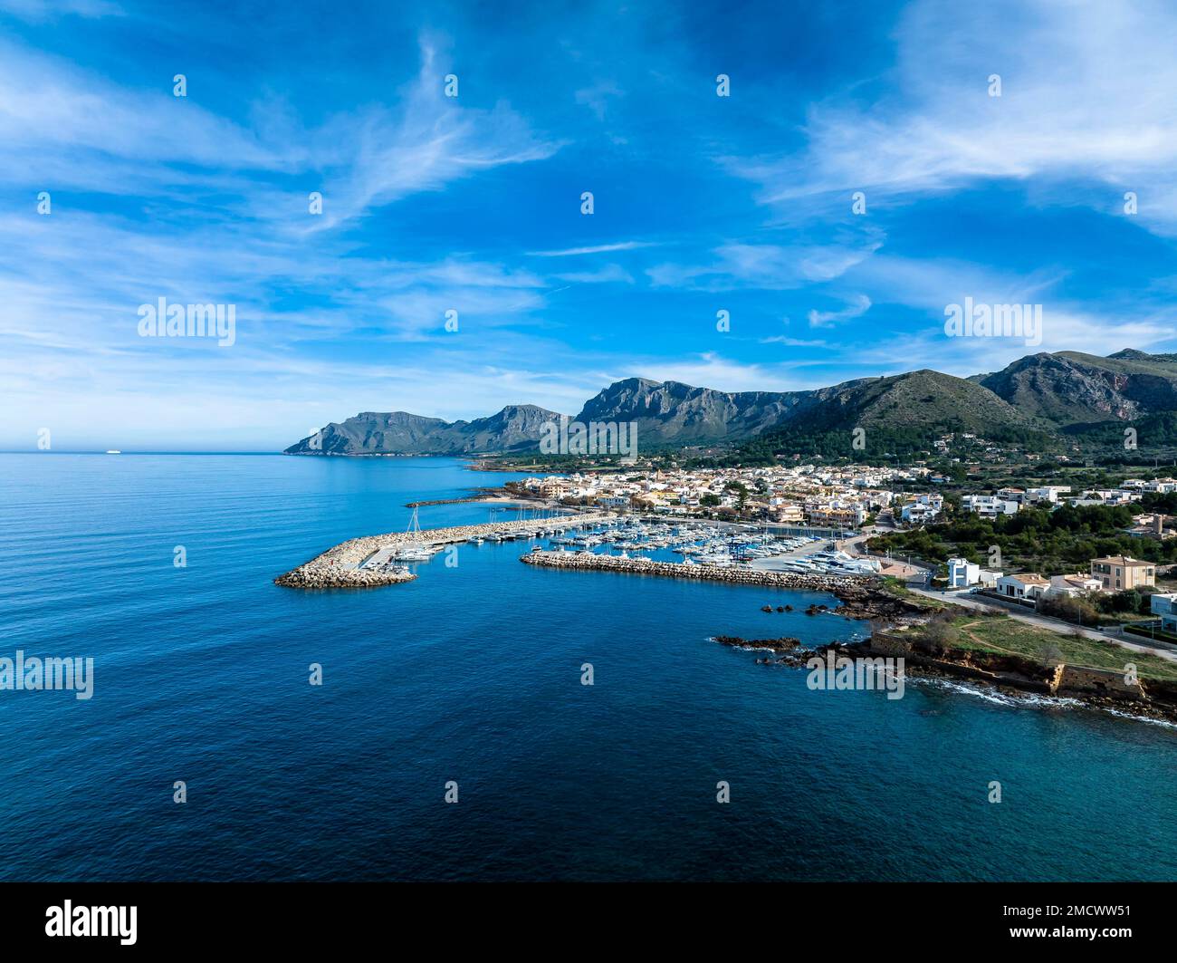 Veduta aerea, Colonia de Sant Pere vicino Betlem, regione Arta, Maiorca, Isole Baleari, Spagna Foto Stock