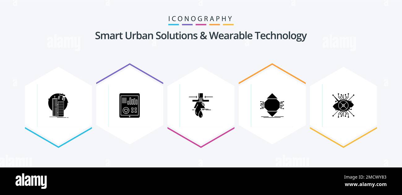 Pacchetto icone Smart Urban Solutions e Wearable Technology 25 Glyph  incluso ubiquitous. ubicomp. polso. inquinamento. rilevamento Immagine e  Vettoriale - Alamy