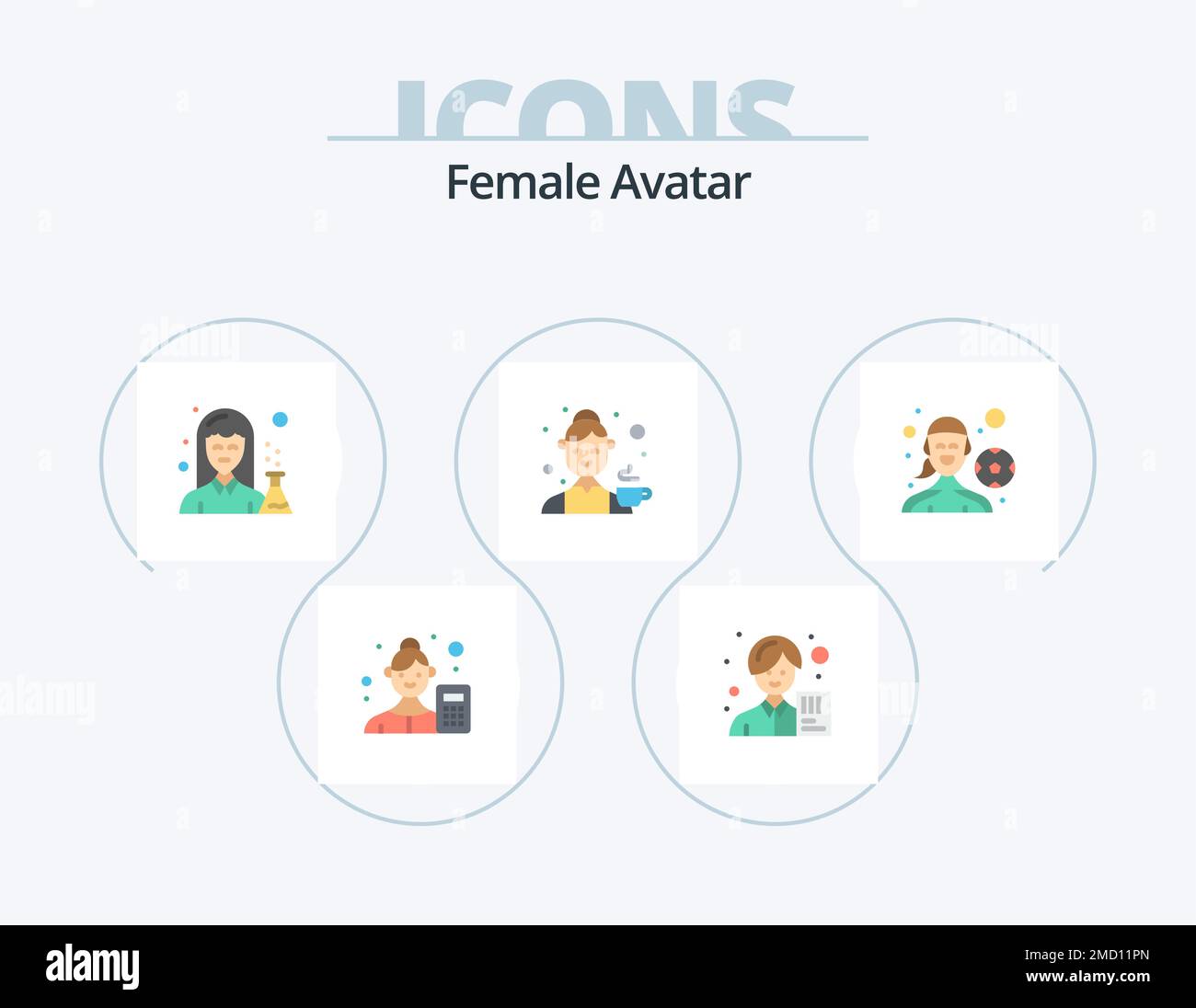 Avatar femmina Flat Icon Pack 5 Icon Design. femmina. avatar. avatar. donna. medicina Illustrazione Vettoriale