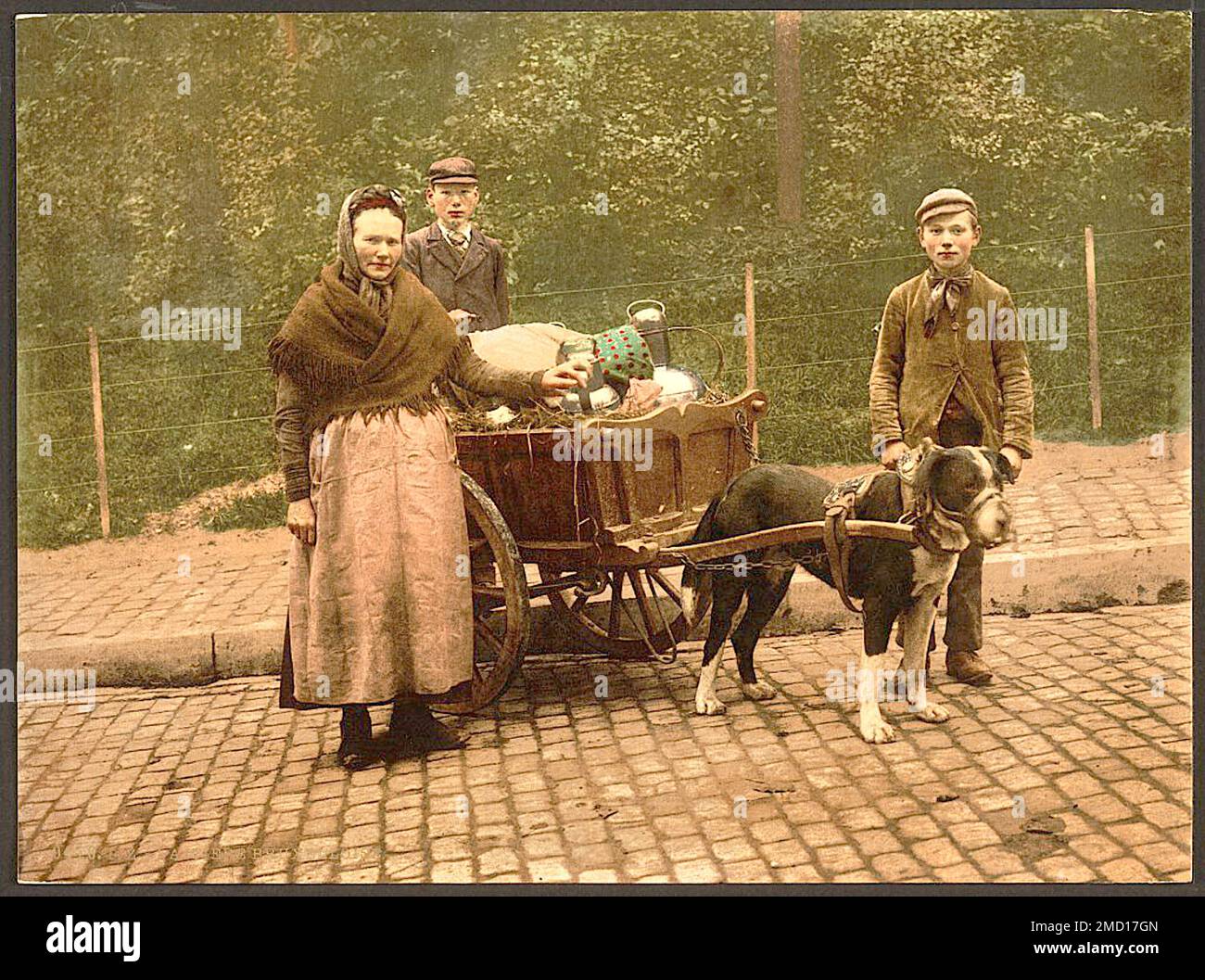 Venditori di latte a Bruxelles, Belgio - 1880 Foto Stock