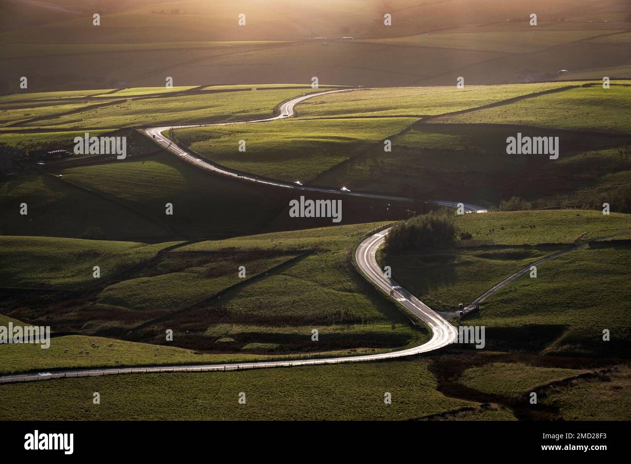 Cat & Fiddle A537 Road, vista da Shining Tor, Peak District National Park, Cheshire, Inghilterra, Regno Unito Foto Stock