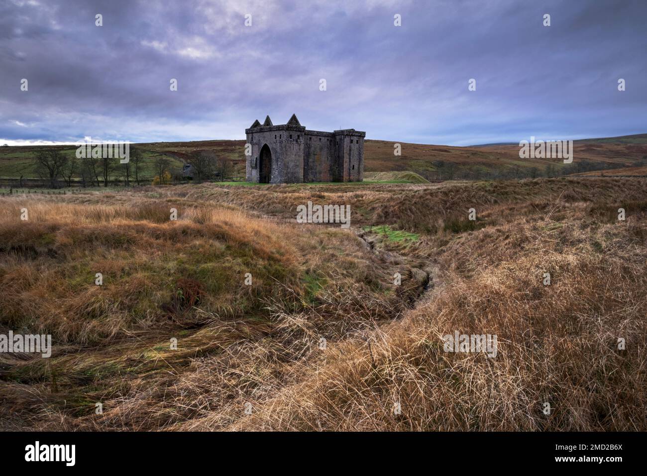 Hermitage Castle, Liddesdale, Hawick, Roxburghshire, Scottish Borders, Scozia, Regno Unito Foto Stock