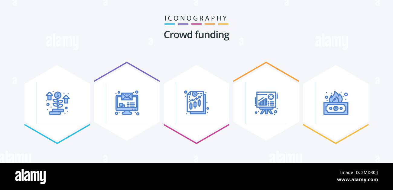 Crowdfunding 25 pacchetto icona blu compreso reddito. rischioso. finanza. vendite. grafico Illustrazione Vettoriale