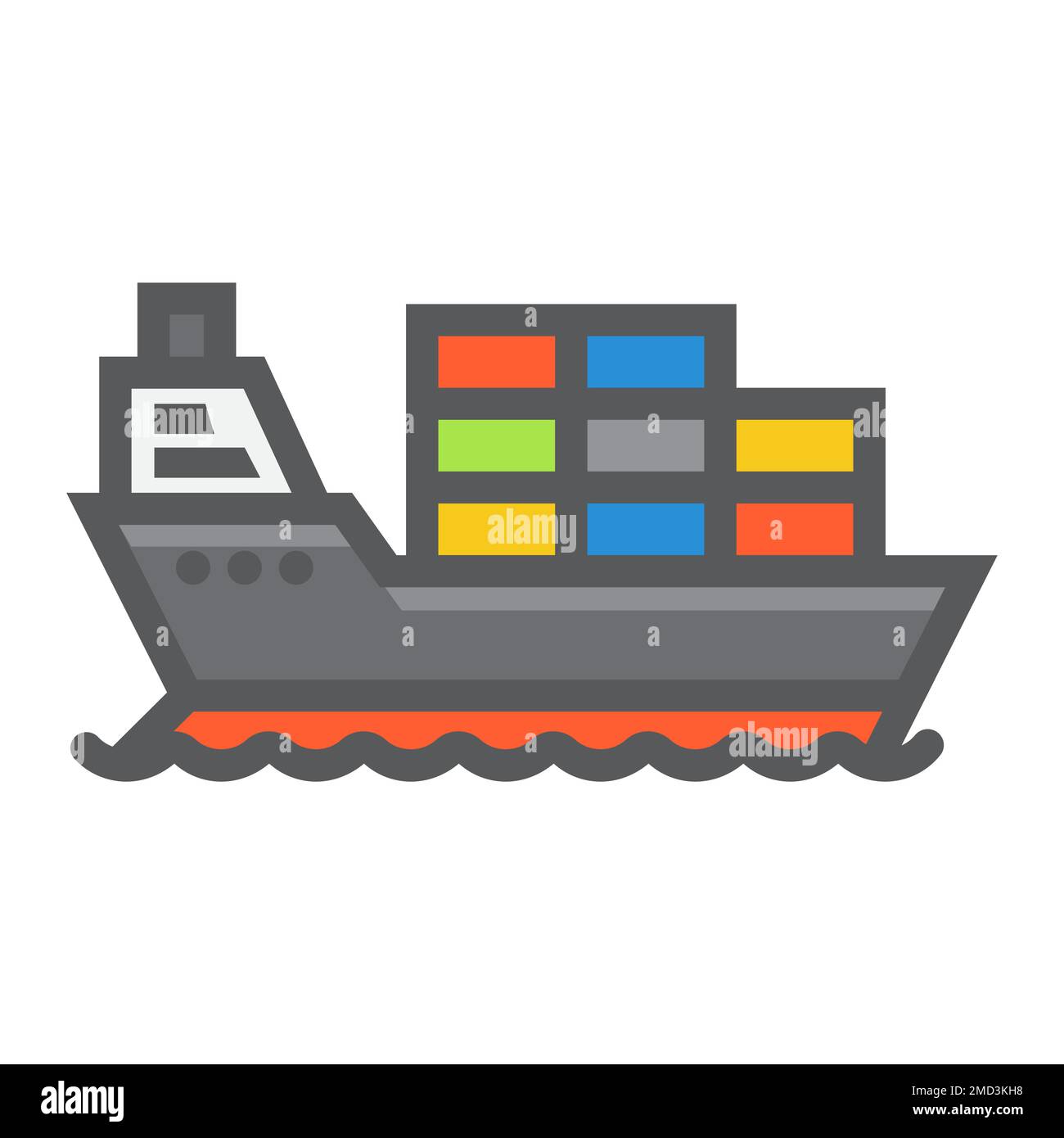 Icona di bordo della nave da carico riempita, logistica e consegna, grafica vettoriale dei segni di trasporto, un motivo a linee colorate su sfondo bianco, eps 10. Illustrazione Vettoriale