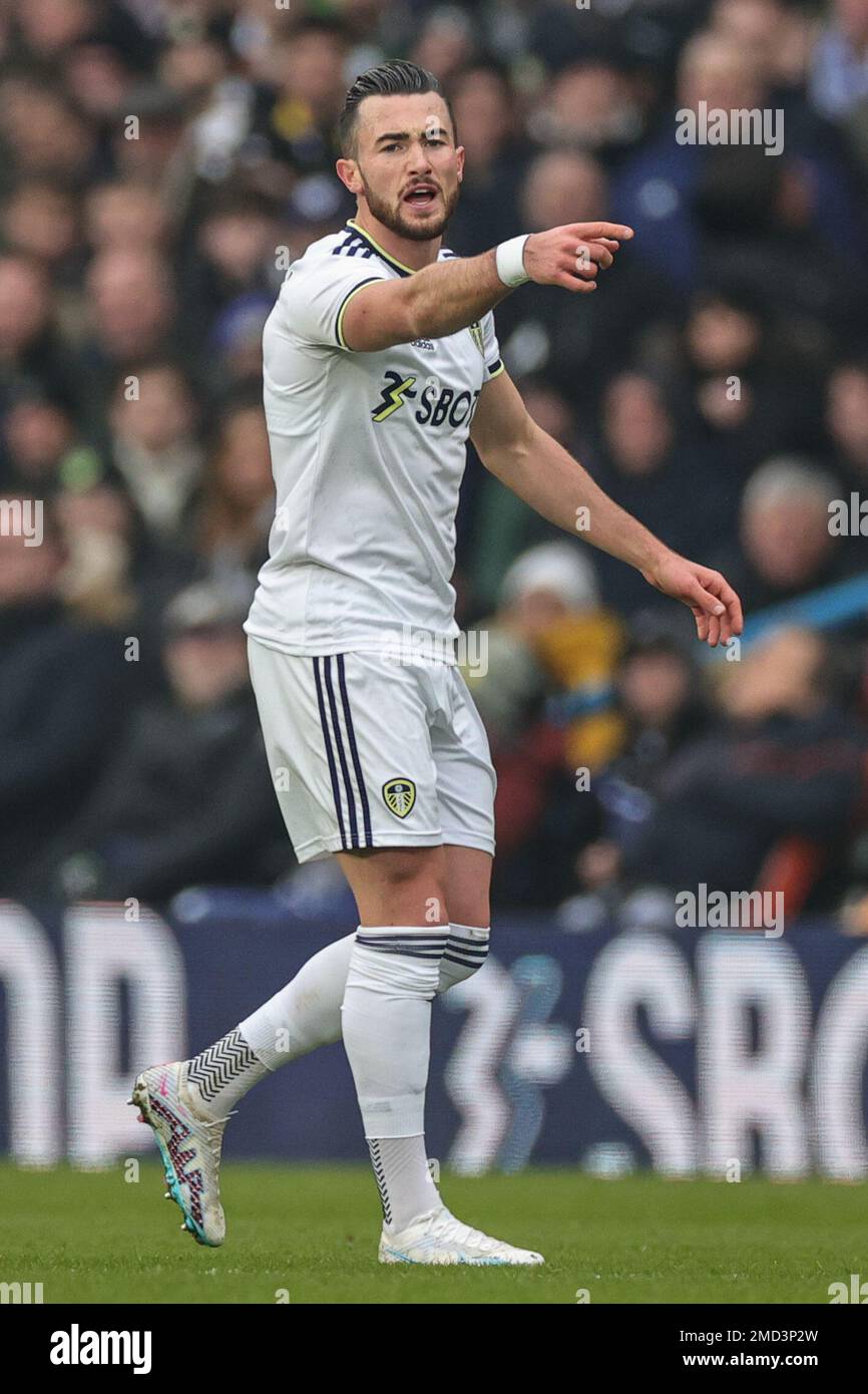 Leeds, Regno Unito. 22nd Jan, 2023. Jack Harrison #11 di Leeds United dà istruzioni alla sua squadra durante la partita della Premier League Leeds United vs Brentford a Elland Road, Leeds, Regno Unito, 22nd gennaio 2023 (Foto di Mark Cosgrove/News Images) a Leeds, Regno Unito il 1/22/2023. (Foto di Mark Cosgrove/News Images/Sipa USA) Credit: Sipa USA/Alamy Live News Foto Stock