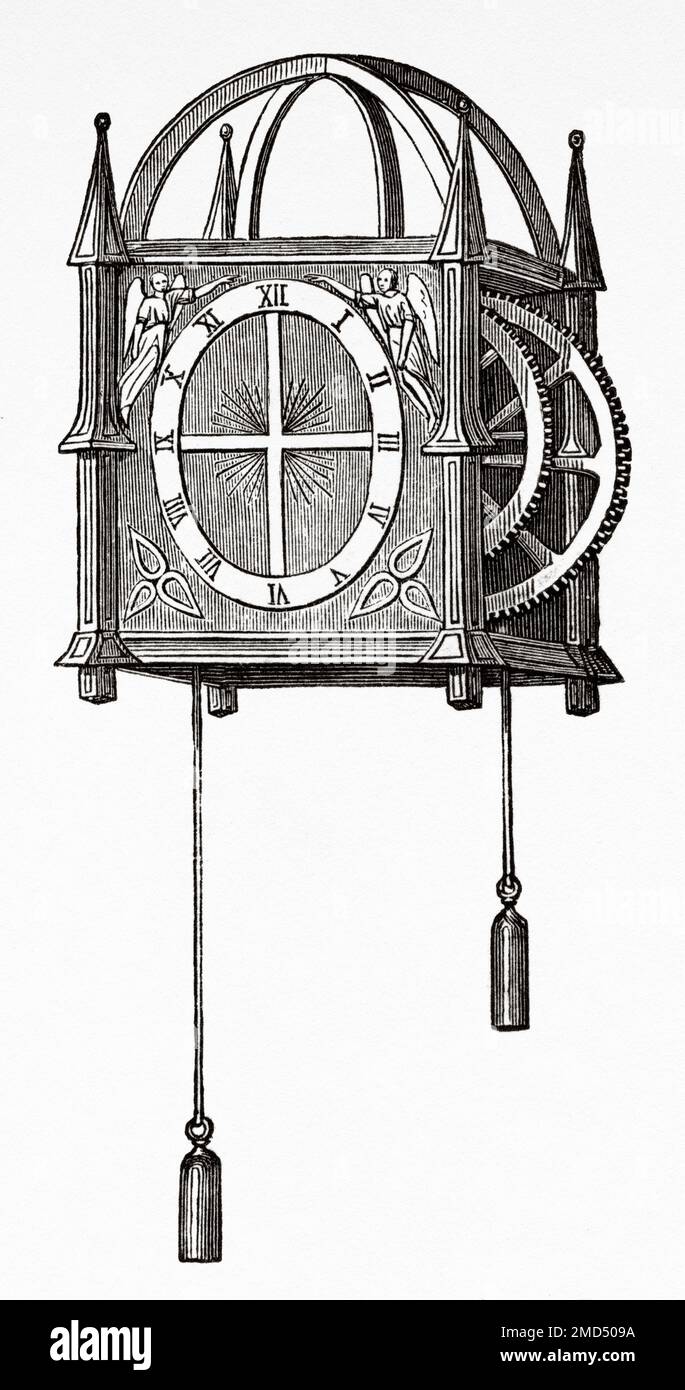 orologio del 15th ° secolo con ruote e pesi. Le Arti del Medioevo e al periodo del Rinascimento di Paul Lacroix, 1874 Foto Stock